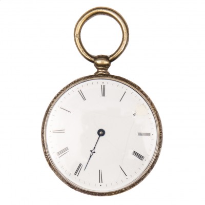 Zegarek kieszonkowy, kluczykowy. Koperta srebrna z dekoracyjnym grawerunkiem. I poł. XIX w.